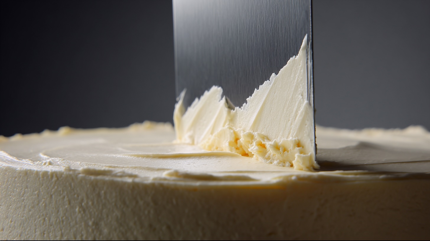 A baker uses a bench scraper as a precision tool to create a perfectly smooth, professional-looking edge on a frosted cake.